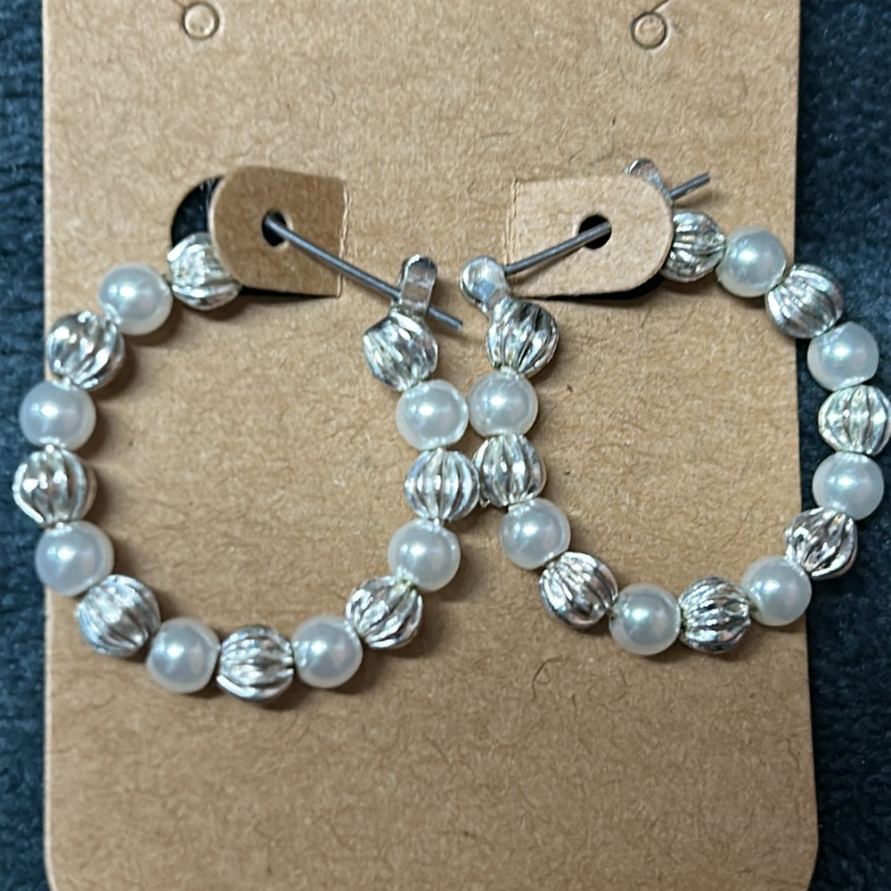 Elegant Silver and White Beaded Earrings
